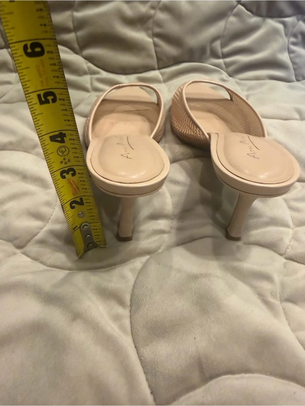 Anne Michelle Nude Mesh Open-Toe Mule Heels